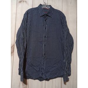 Report Collection Shirt Men's Extra Large Blue Black Button Front‎ Long Sleeve